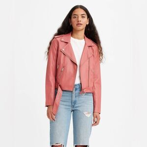 NWT Levi’s Belted Faux Vegan Leather Moto Jacket in Winter Rose Pink Size M